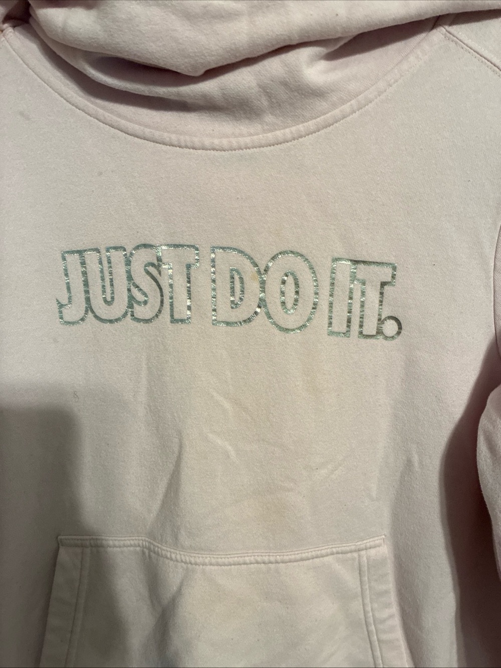 Nike women Light Pink Hoodie with Glitter Mint 'Just Do It.' Logo
